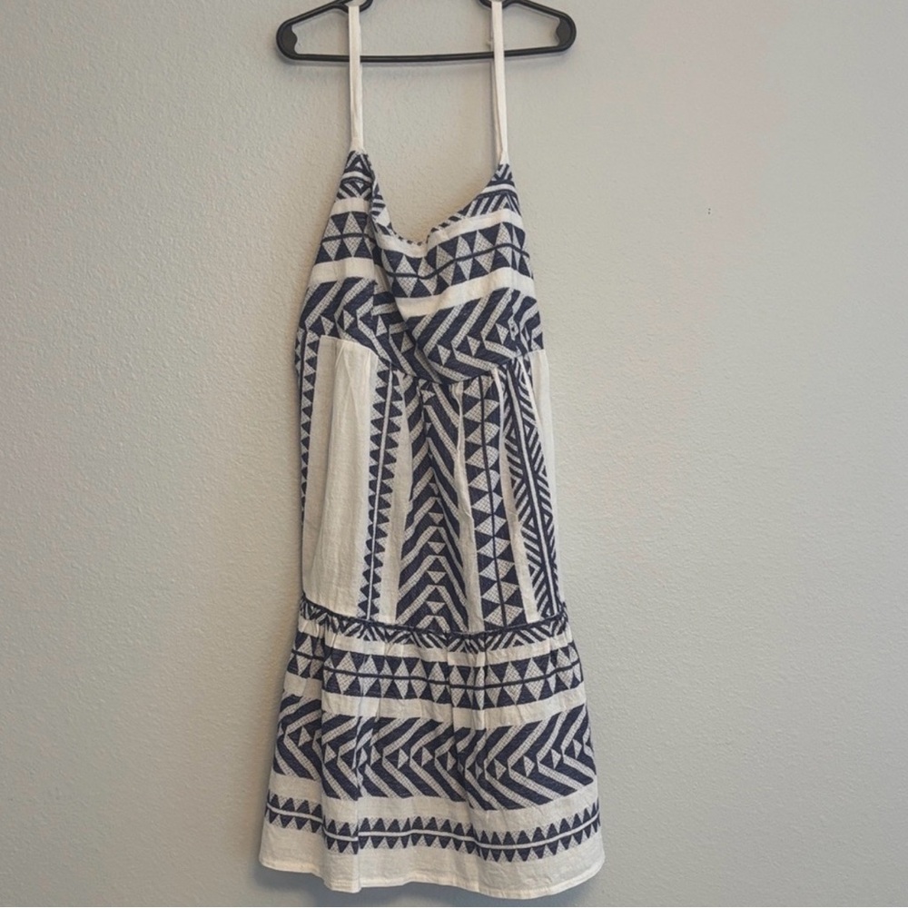miami White and Navy Geometric Spaghetti Strap Dress